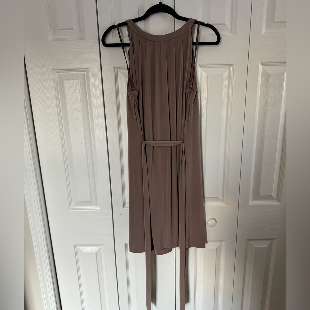 Suzi Chin - Size 12 Taupe/Mauve Jeweled mini swing dress with tie waist - Picture 3 of 5